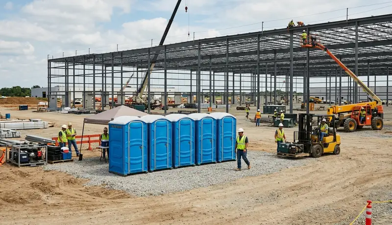 warehouse construction portable toilet rental installation in USA in USA